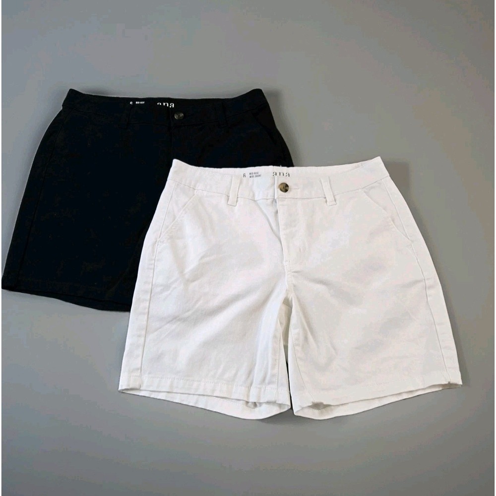 Lot Of‎ 2 A.N.A. Women's Twill Bermuda Shorts 1 White 1 Black 7" Inseam Size 6